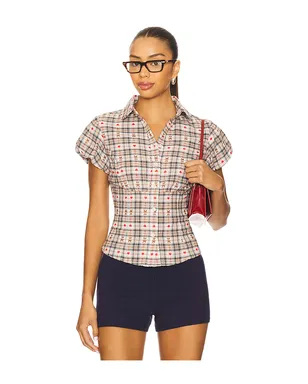 GUIZIO LIANA PLAID トップ - White,Navy. - サムネイル1