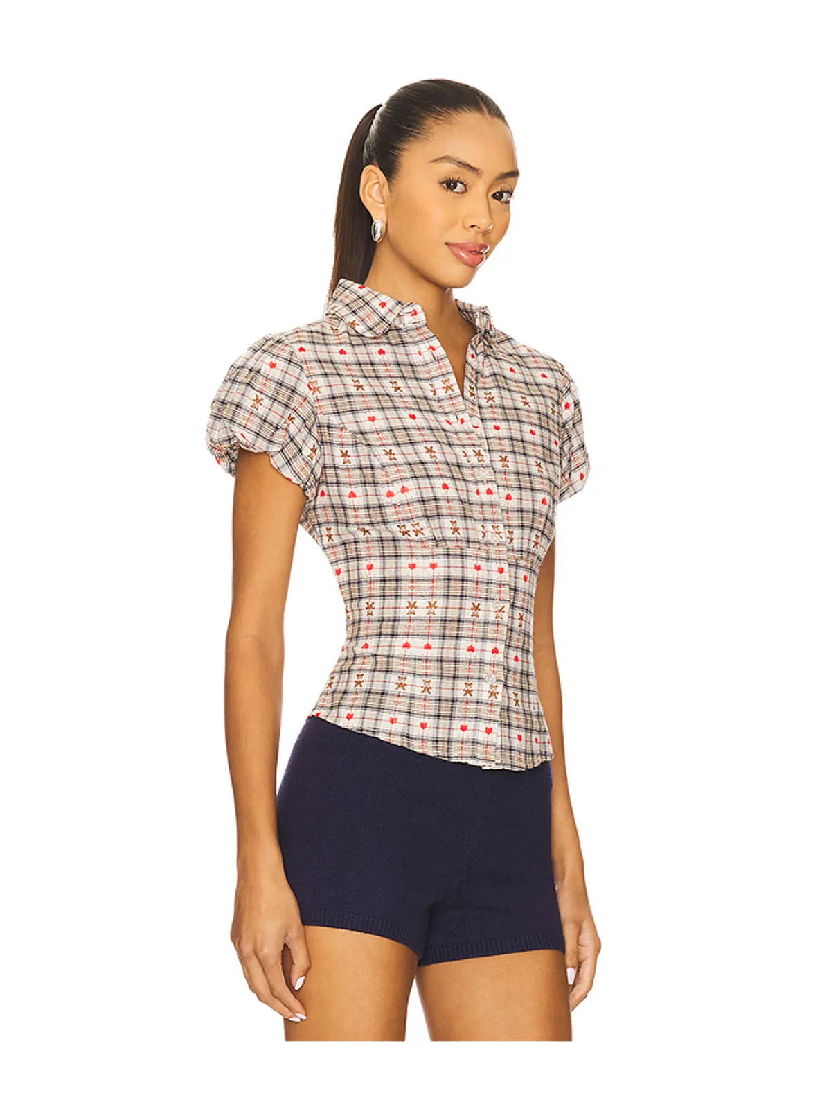 GUIZIO LIANA PLAID トップ - White,Navy. - 画像2