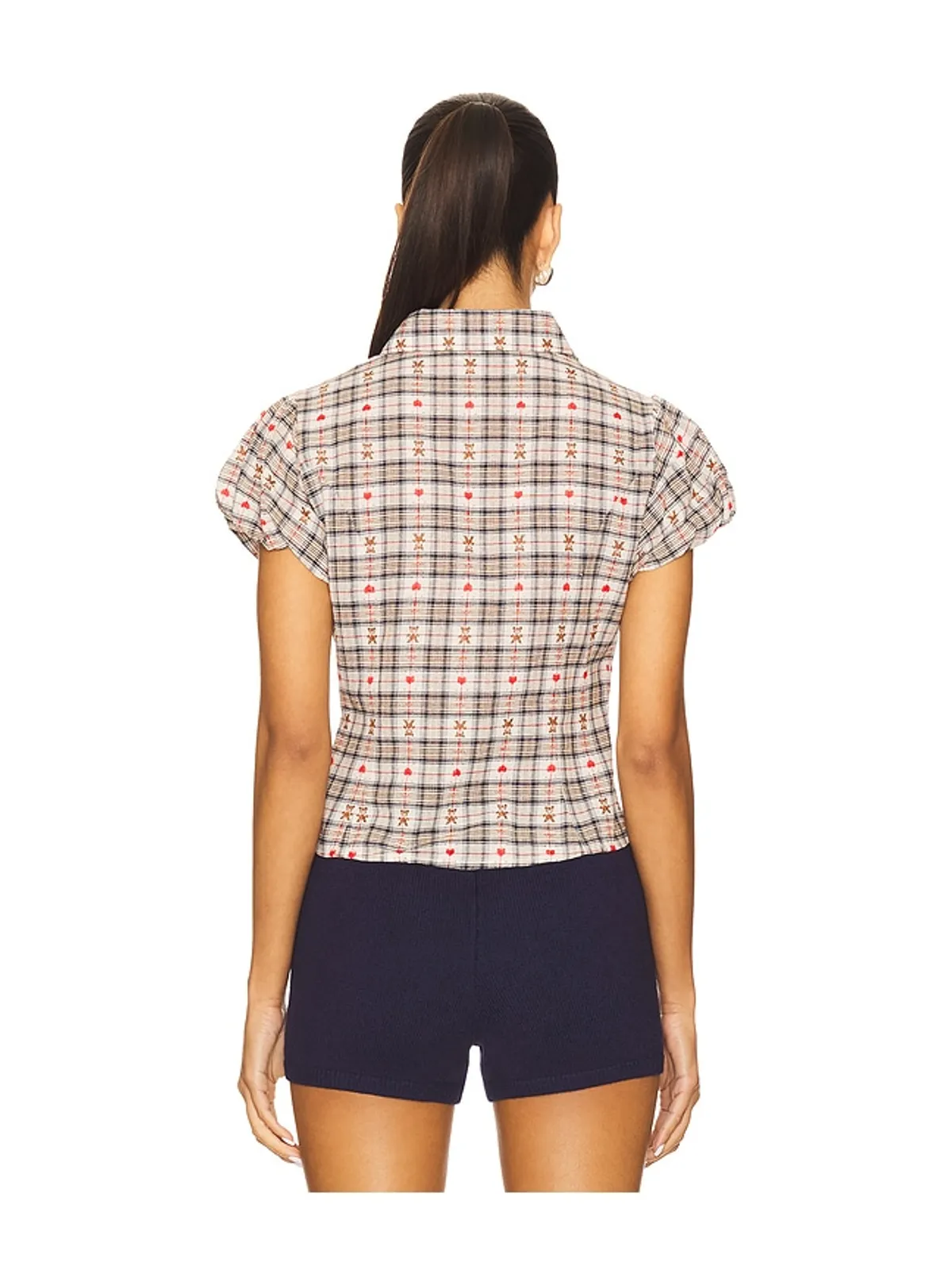 GUIZIO LIANA PLAID トップ - White,Navy. - 画像3