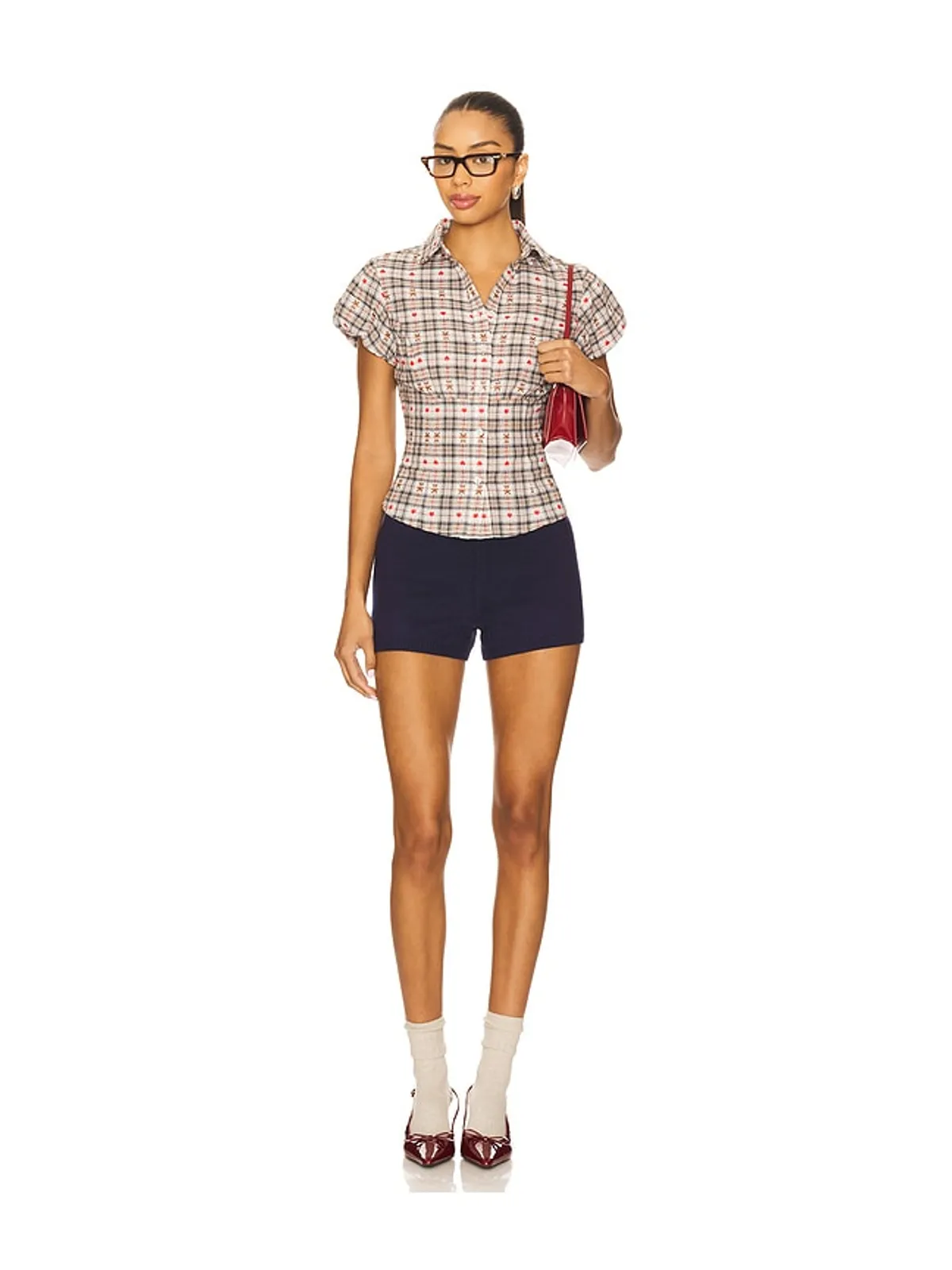 GUIZIO LIANA PLAID トップ - White,Navy. - 画像4