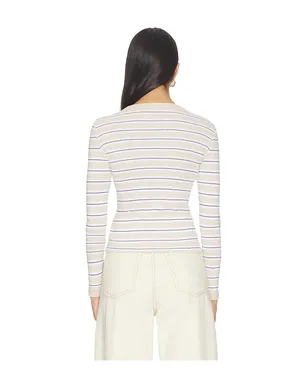 Enza Costa コットンストライプ クラシック長袖Tシャツ - サムネイル3