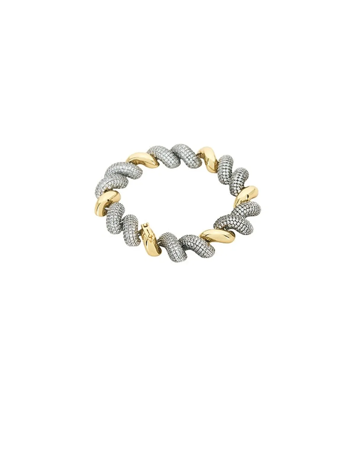 Eddie Borgo SMALL TWO TONE PAVÉ TORSADE チェーンブレスレット - Metallic Silver, Metallic Gold. - 画像3
