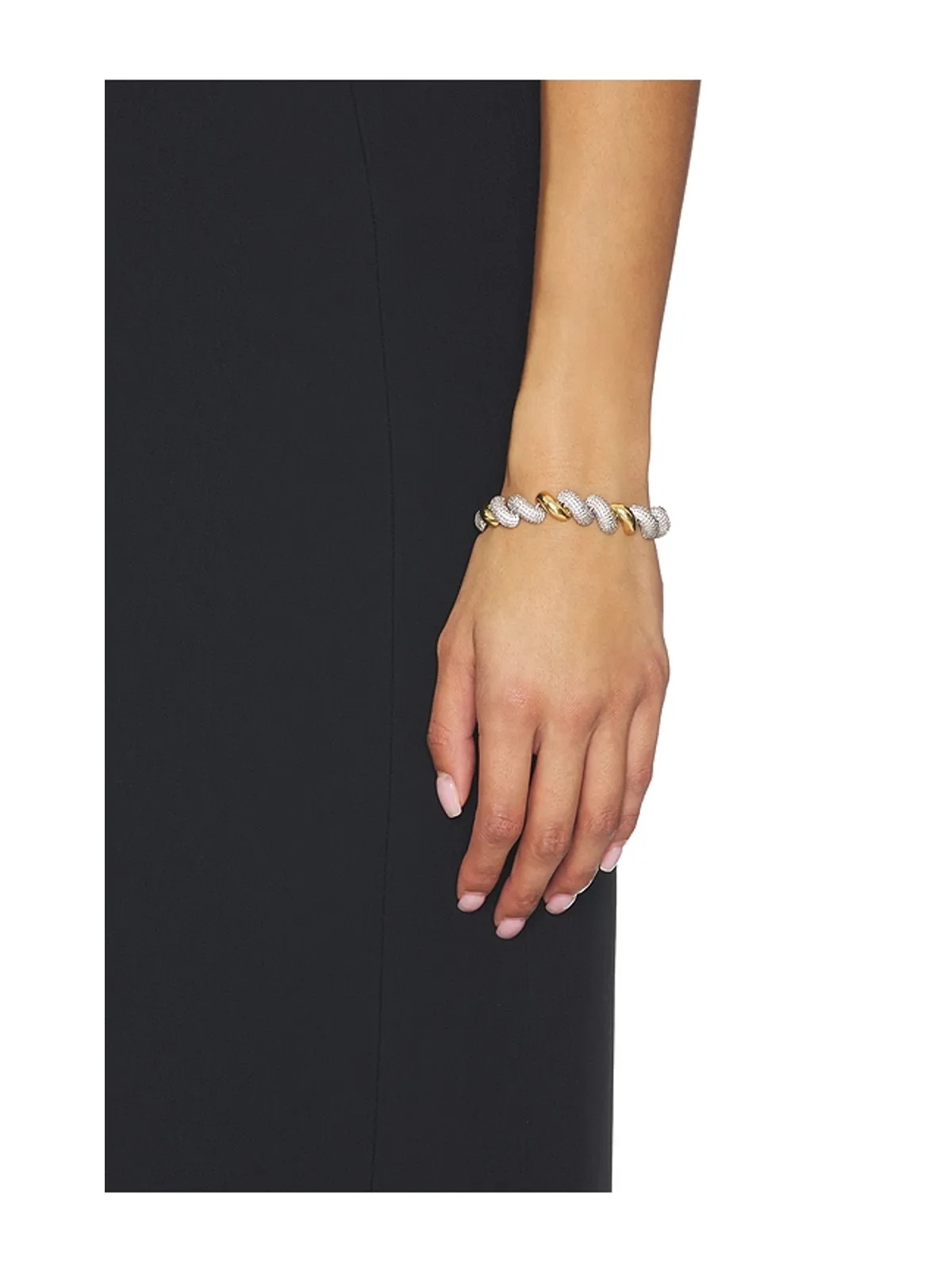 Eddie Borgo SMALL TWO TONE PAVÉ TORSADE チェーンブレスレット - Metallic Silver, Metallic Gold. - 画像4