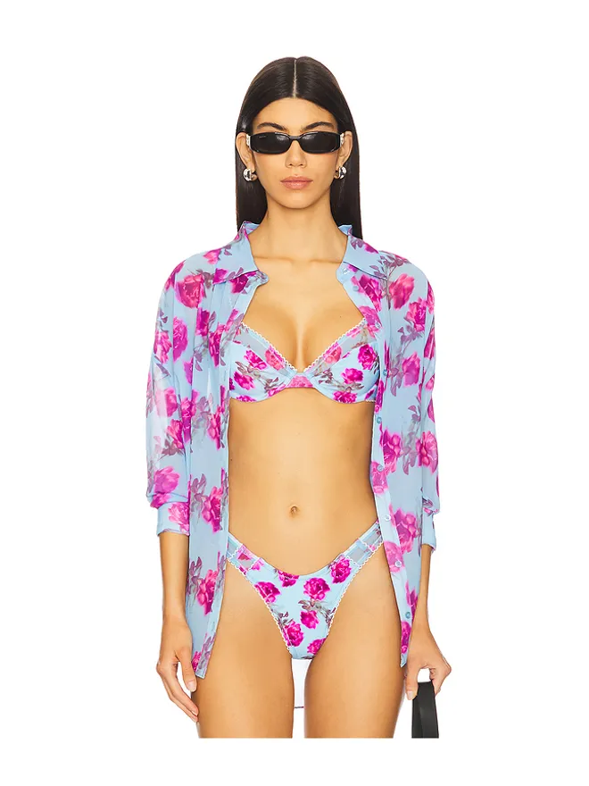 For Love & Lemons For Love & Lemons FLORAL STEMS ボタンダウントップ - Blue,Purple.の商品画像