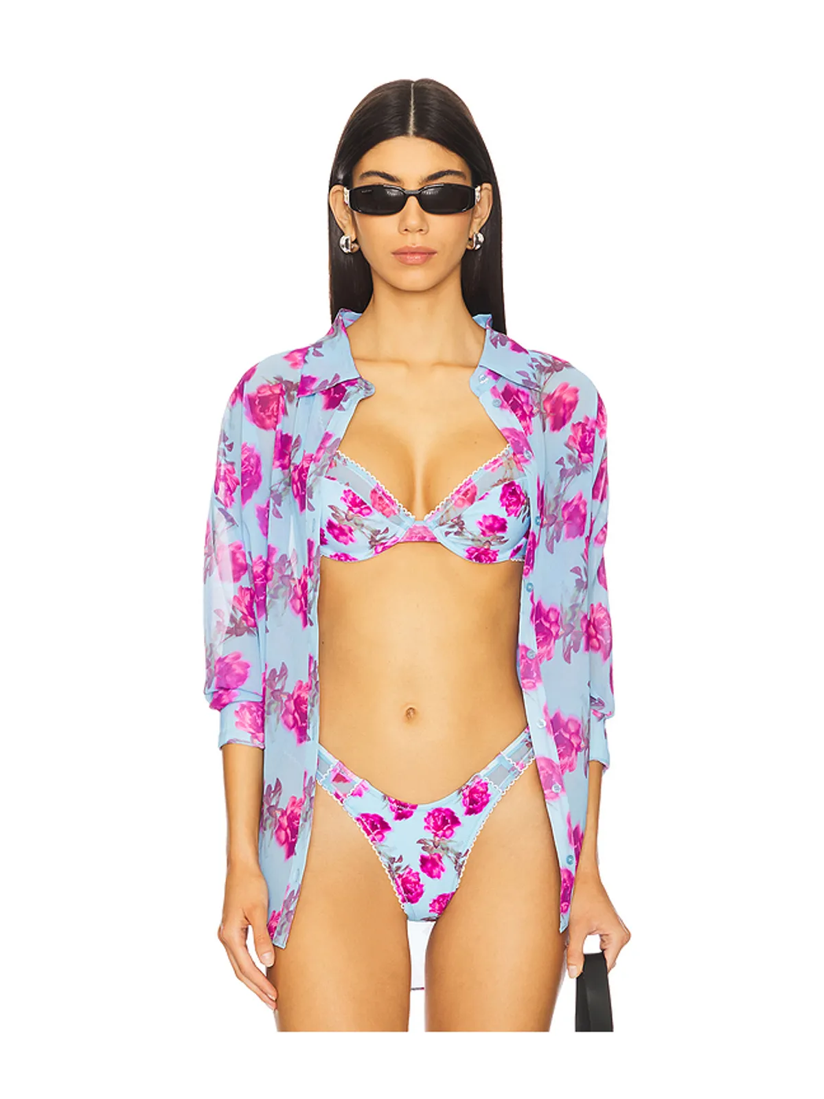 For Love & Lemons FLORAL STEMS ボタンダウントップ - Blue,Purple. - 画像1