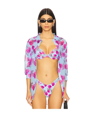 For Love & Lemons FLORAL STEMS ボタンダウントップ - Blue,Purple. - サムネイル1