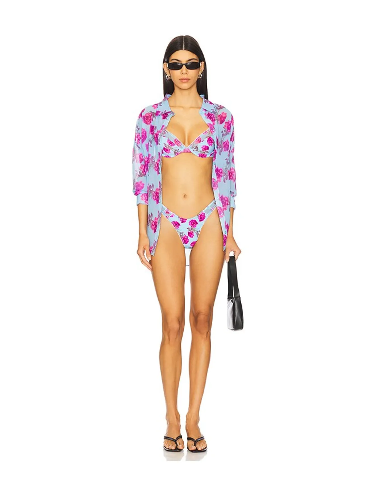 For Love & Lemons FLORAL STEMS ボタンダウントップ - Blue,Purple. - 画像5