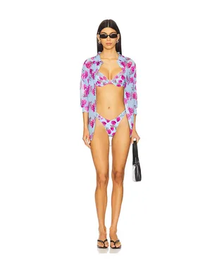 For Love & Lemons FLORAL STEMS ボタンダウントップ - Blue,Purple. - サムネイル5