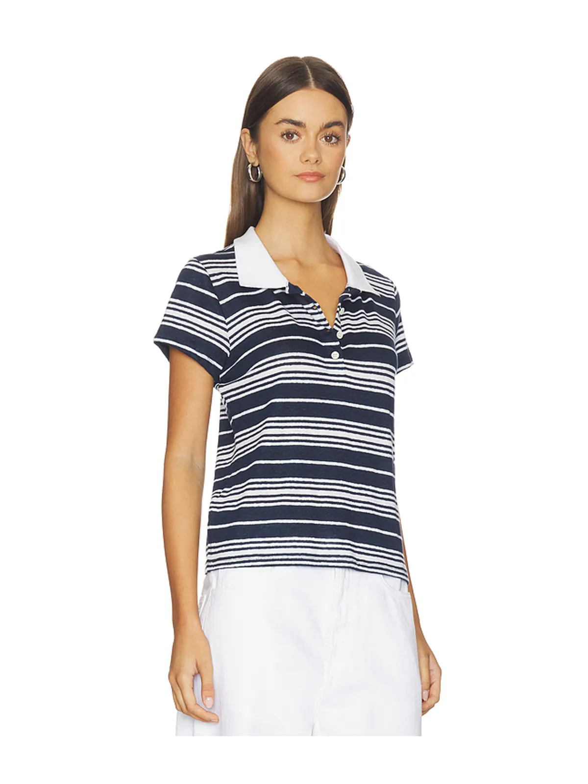 FRAME The Striped Short Sleeve Polo - Navy,White. - 画像2