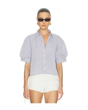 FRAME BILLOW シャツ - White,Navy. - サムネイル1