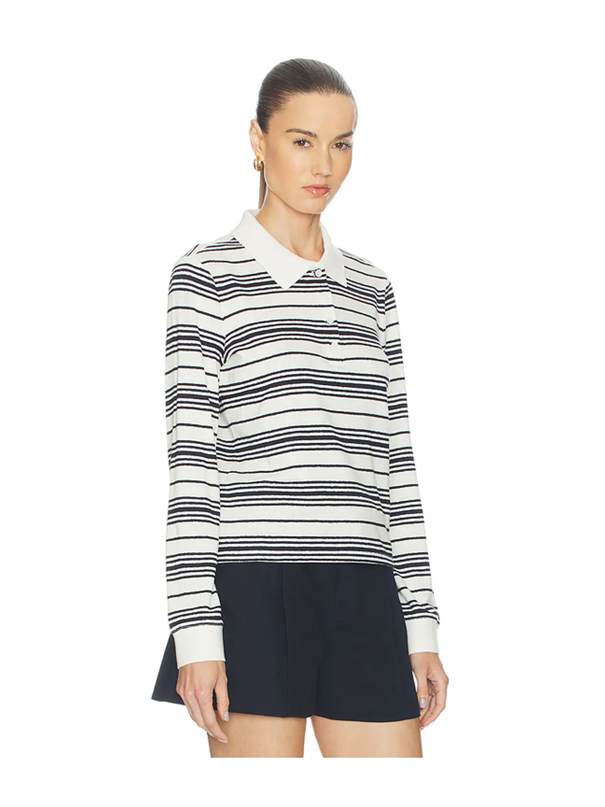 FRAME The Striped Long Sleeve Polo - Black,White. - 画像2