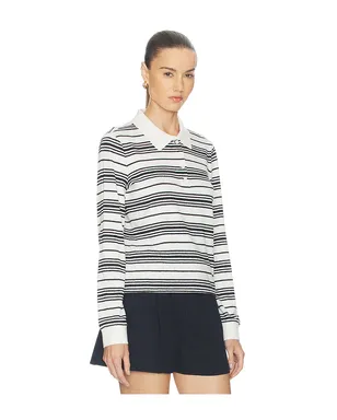 FRAME The Striped Long Sleeve Polo - Black,White. - サムネイル2