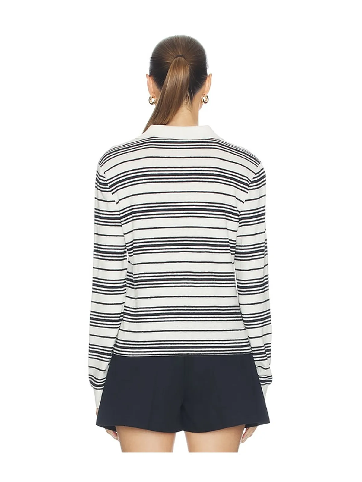FRAME The Striped Long Sleeve Polo - Black,White. - 画像3
