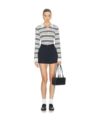 FRAME The Striped Long Sleeve Polo - Black,White. - サムネイル4