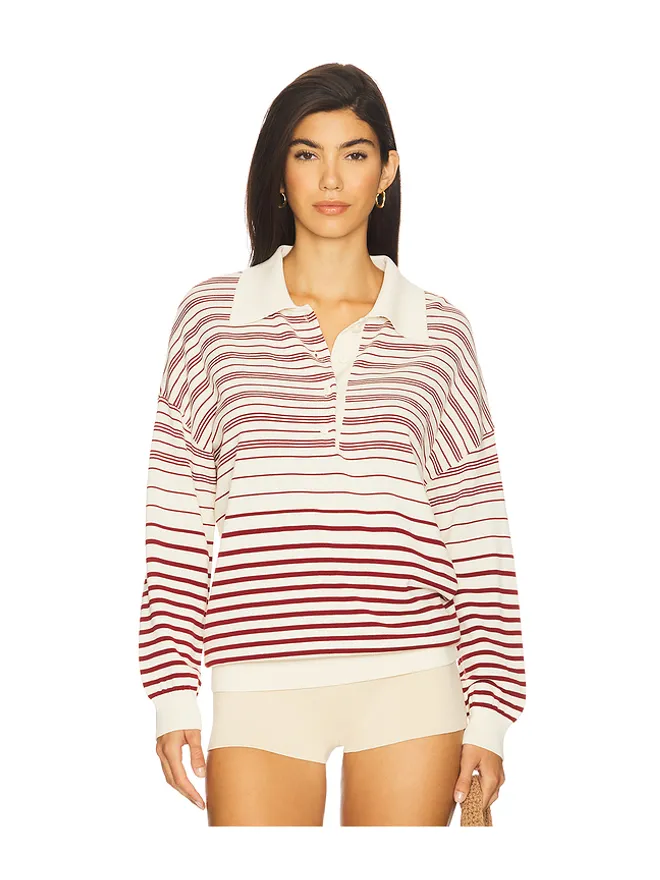 FAITHFULL THE BRAND FAITHFULL THE BRAND HARLOW オーバーサイズポロシャツ - Cream,Red.の商品画像