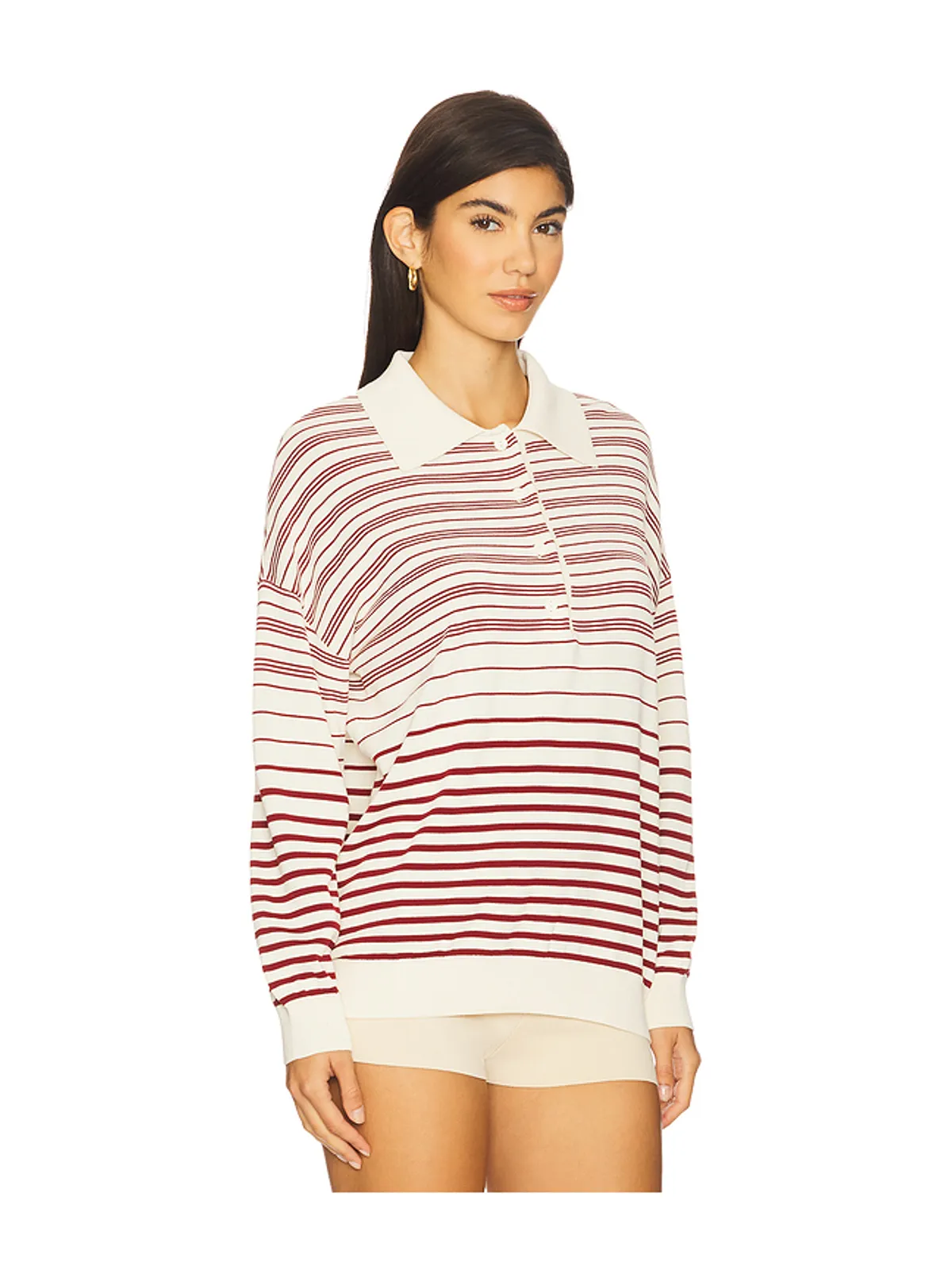 FAITHFULL THE BRAND HARLOW オーバーサイズポロシャツ - Cream,Red. - 画像2