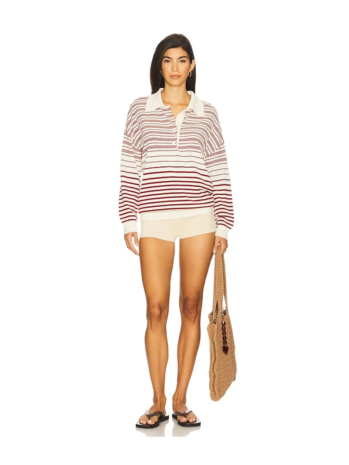 FAITHFULL THE BRAND HARLOW オーバーサイズポロシャツ - Cream,Red. - 画像4