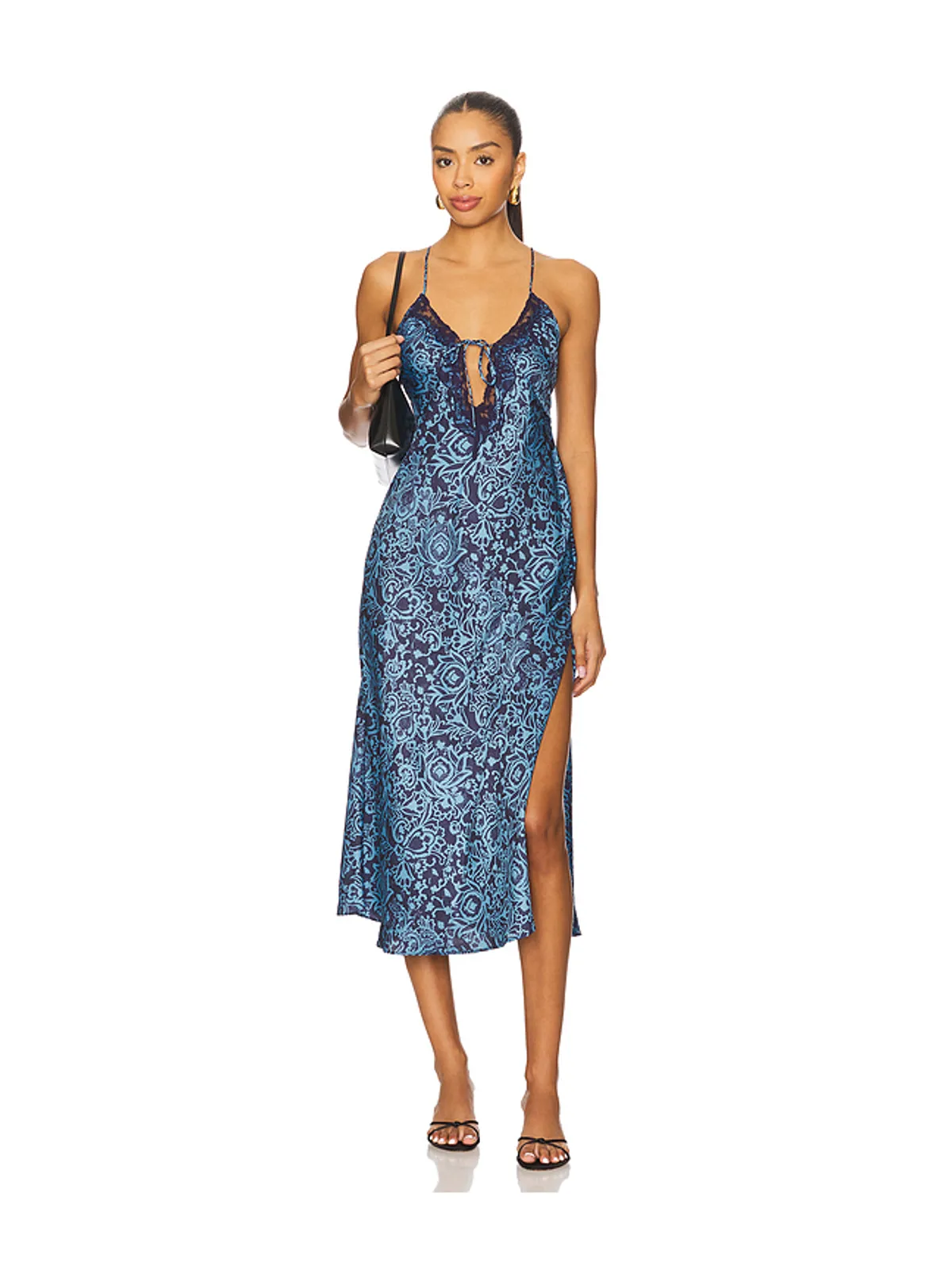 Free People SOMEONE LIKE YOU ミディスリットドレス - Blue,Navy. - 画像1