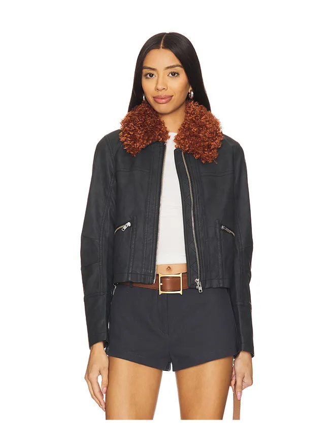 Free People Free People FREE PEOPLE JAYCE フェイクレザージャケット、フェイクファートリムの商品画像