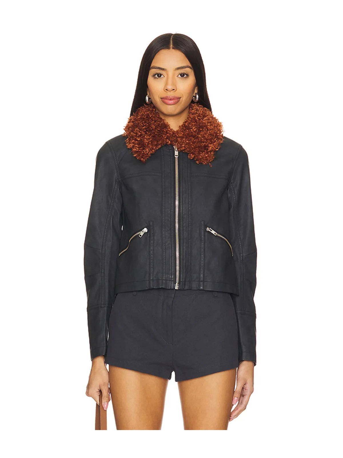 Free People FREE PEOPLE JAYCE フェイクレザージャケット、フェイクファートリム - 画像2