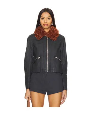 Free People FREE PEOPLE JAYCE フェイクレザージャケット、フェイクファートリム - サムネイル2