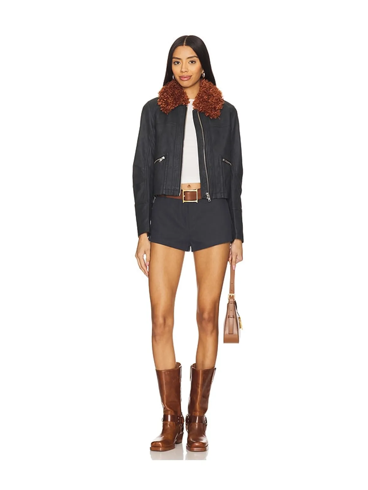 Free People FREE PEOPLE JAYCE フェイクレザージャケット、フェイクファートリム - 画像5