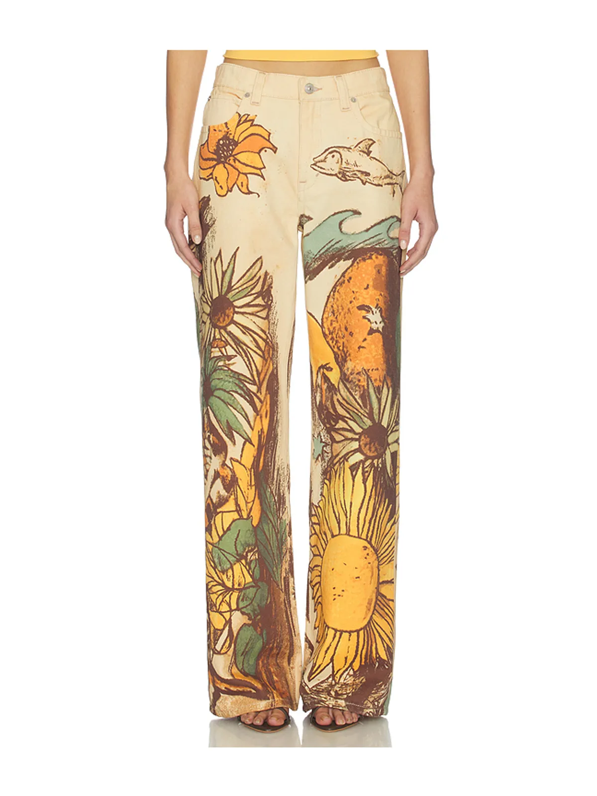 Free People WE THE FREE プリントストレートレッグパンツ - 画像1