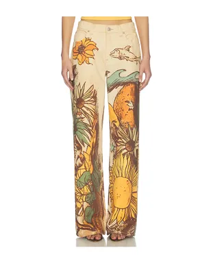 Free People WE THE FREE プリントストレートレッグパンツ - サムネイル1