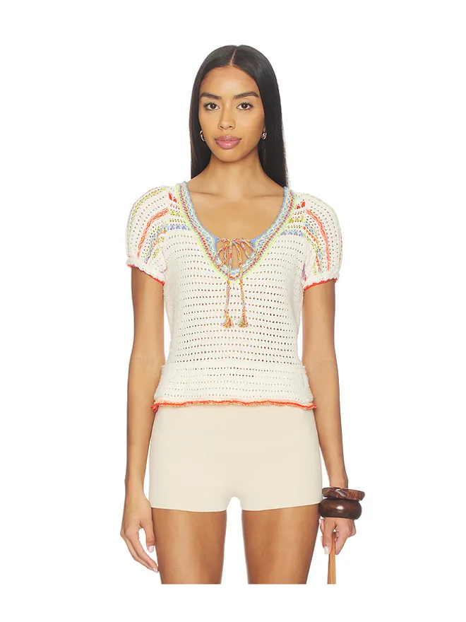Free People Free People FREE PEOPLE FRIENDSHIP プルオーバー - Ivory,Orange.の商品画像