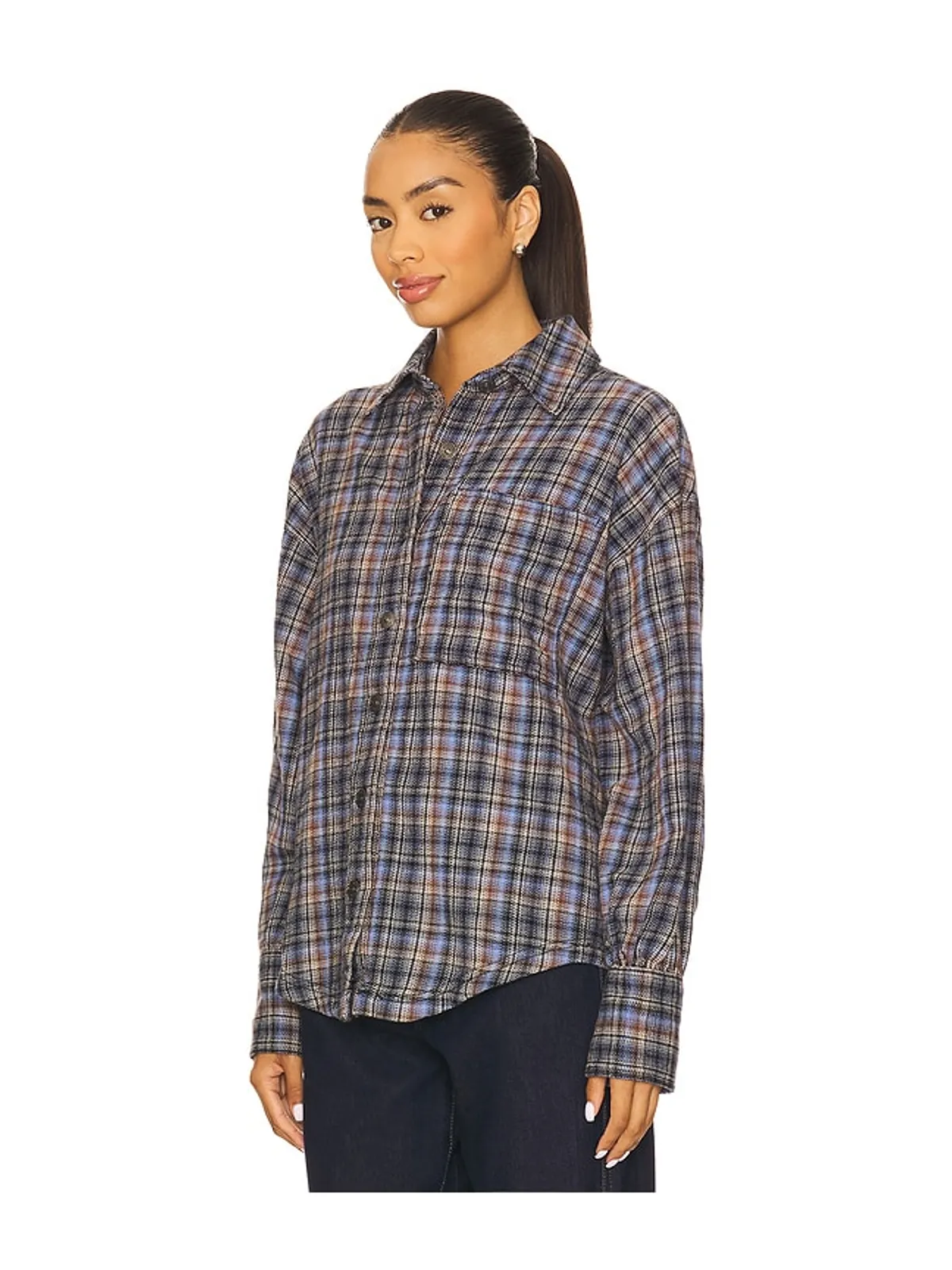 Free People ASHLEY プレイドシャツ - Blue,Black. - 画像3