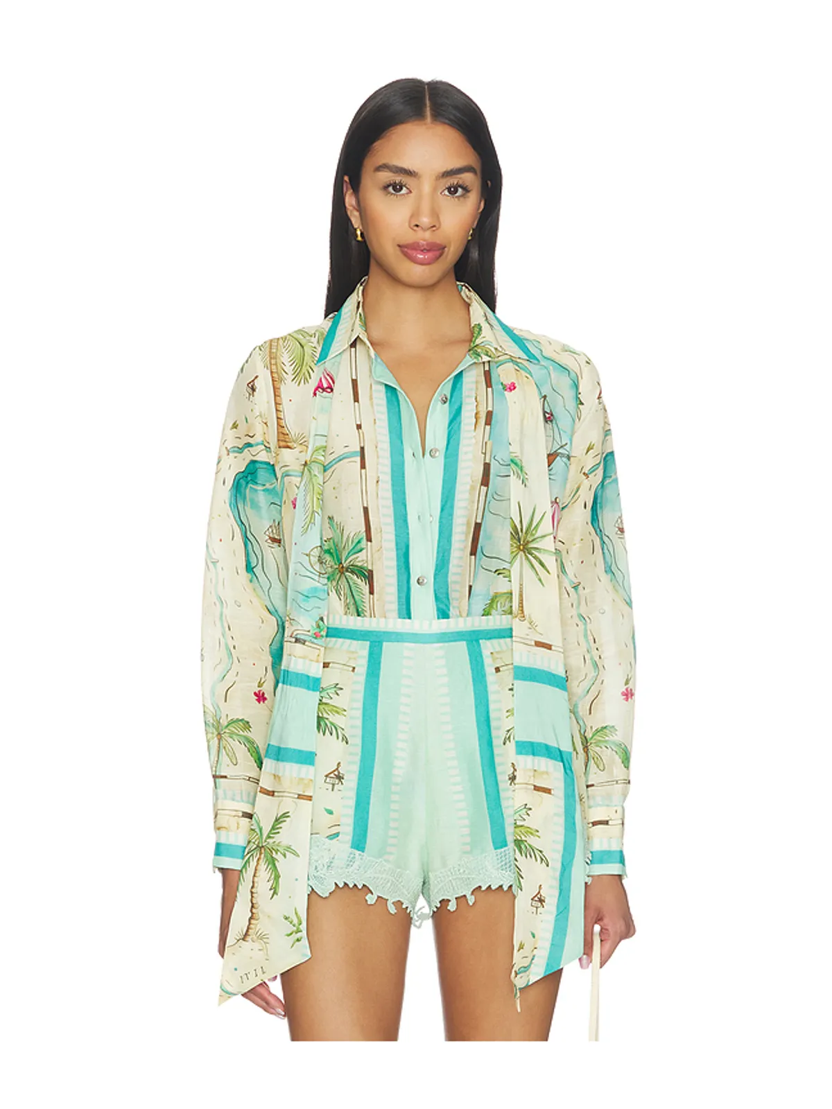 Falguni Shane Peacock PEACOCK SHORT AND BLOUSE ブラウス - Mint,Blue. - 画像1