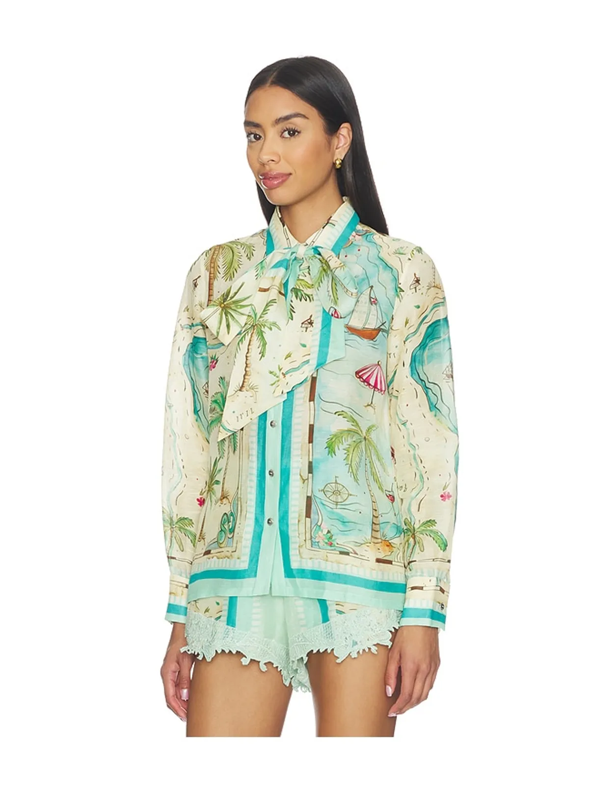 Falguni Shane Peacock PEACOCK SHORT AND BLOUSE ブラウス - Mint,Blue. - 画像4