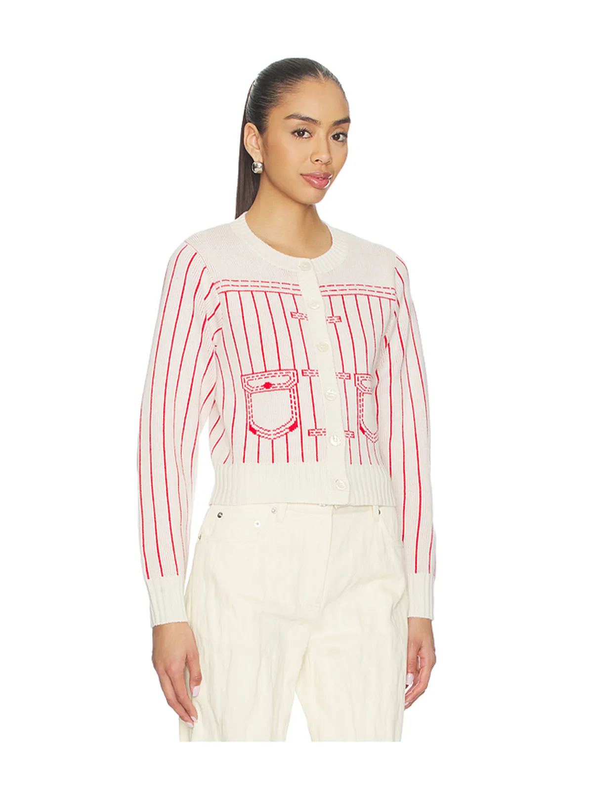 Kenzo TROMPE L'OEIL カーディガン - Ivory,Red. - 画像2
