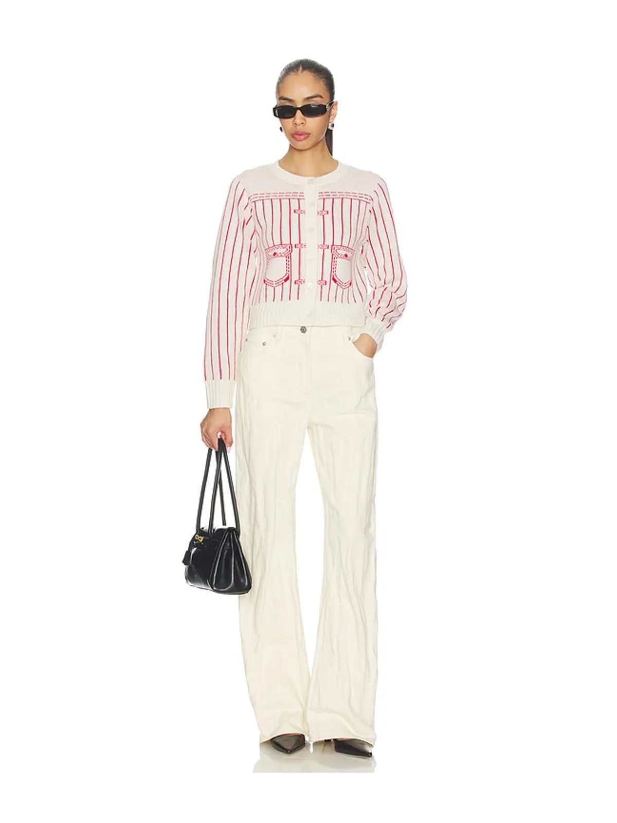 Kenzo TROMPE L'OEIL カーディガン - Ivory,Red. - 画像4