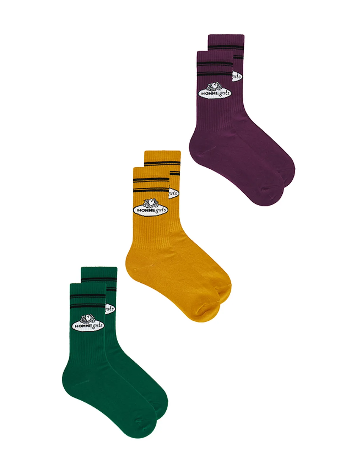 HOMMEgirls クルーソックスセット - Green,Mustard. - 画像2