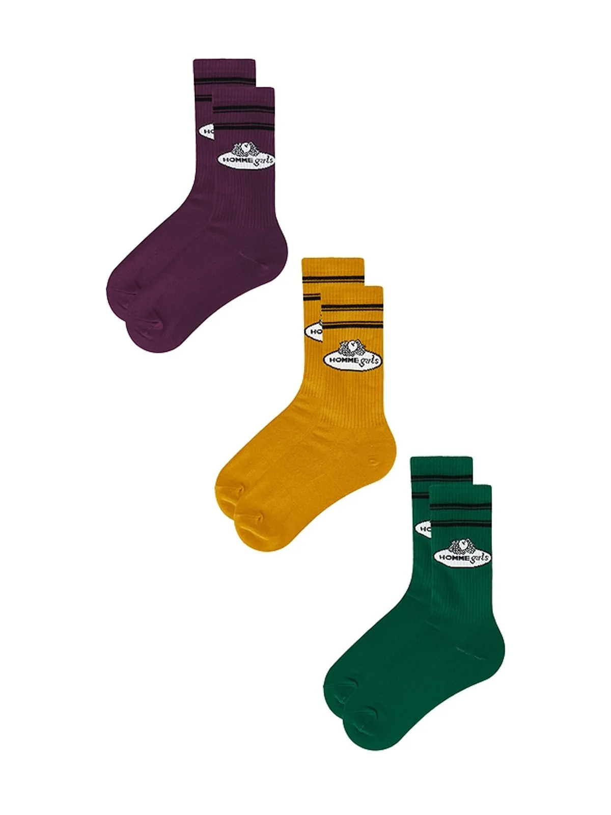 HOMMEgirls クルーソックスセット - Green,Mustard. - 画像3
