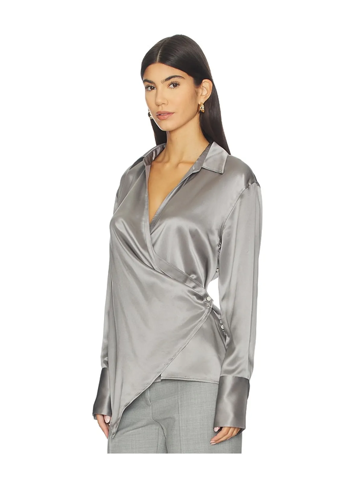 Helmut Lang ラップ リラックス シャツ - Metallic Silver, grey. - 画像3