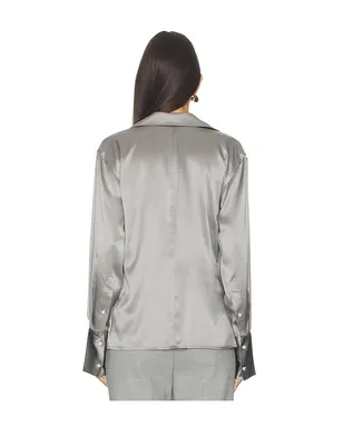 Helmut Lang ラップ リラックス シャツ - Metallic Silver, grey. - サムネイル4