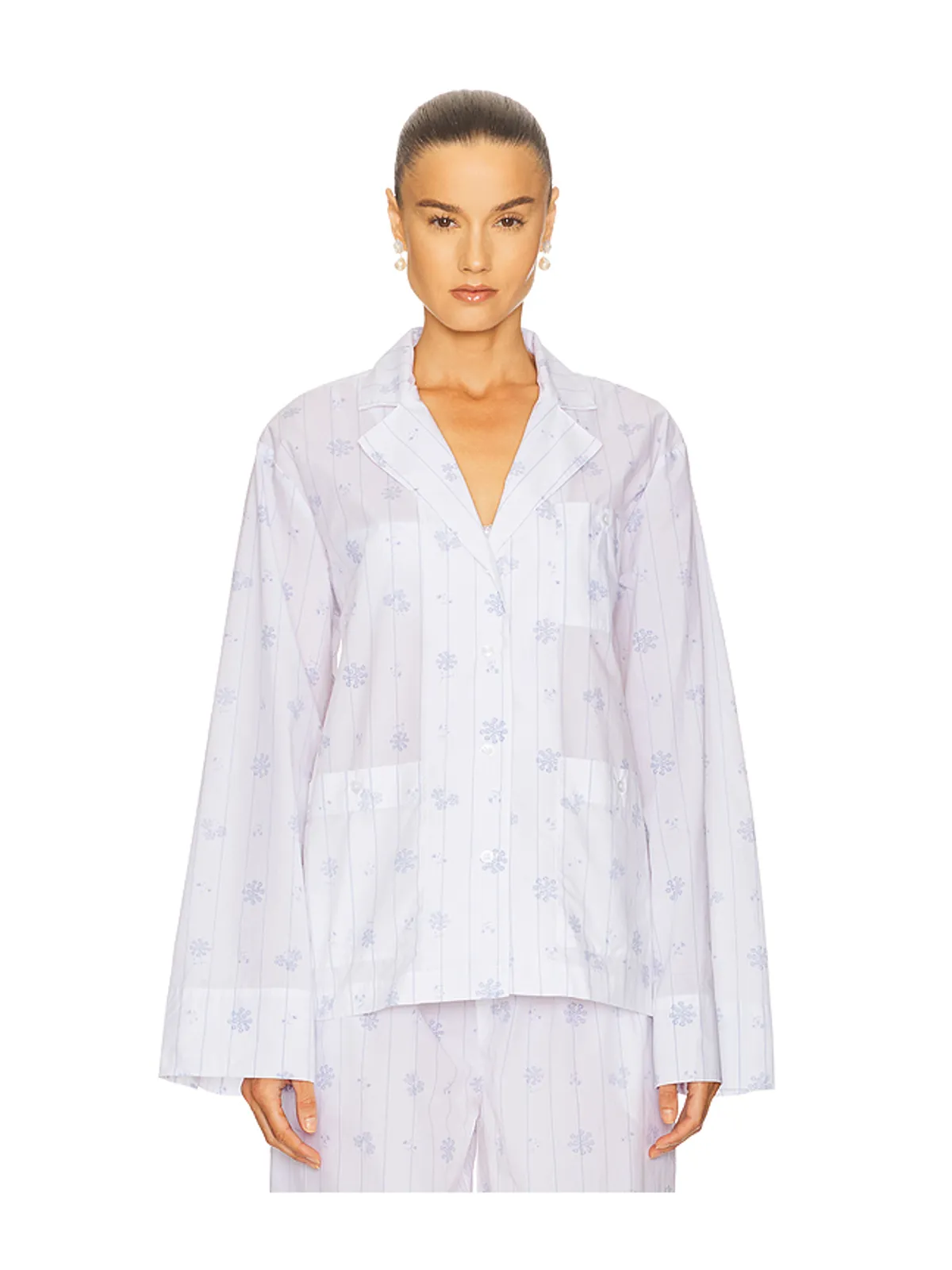 Helsa PAJAMA TOP IN FLEUR PRINT STRIPE トップ - 画像2