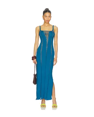 Indah Soren Solid Maxi Slash Dress With Macrame Trim - サムネイル1