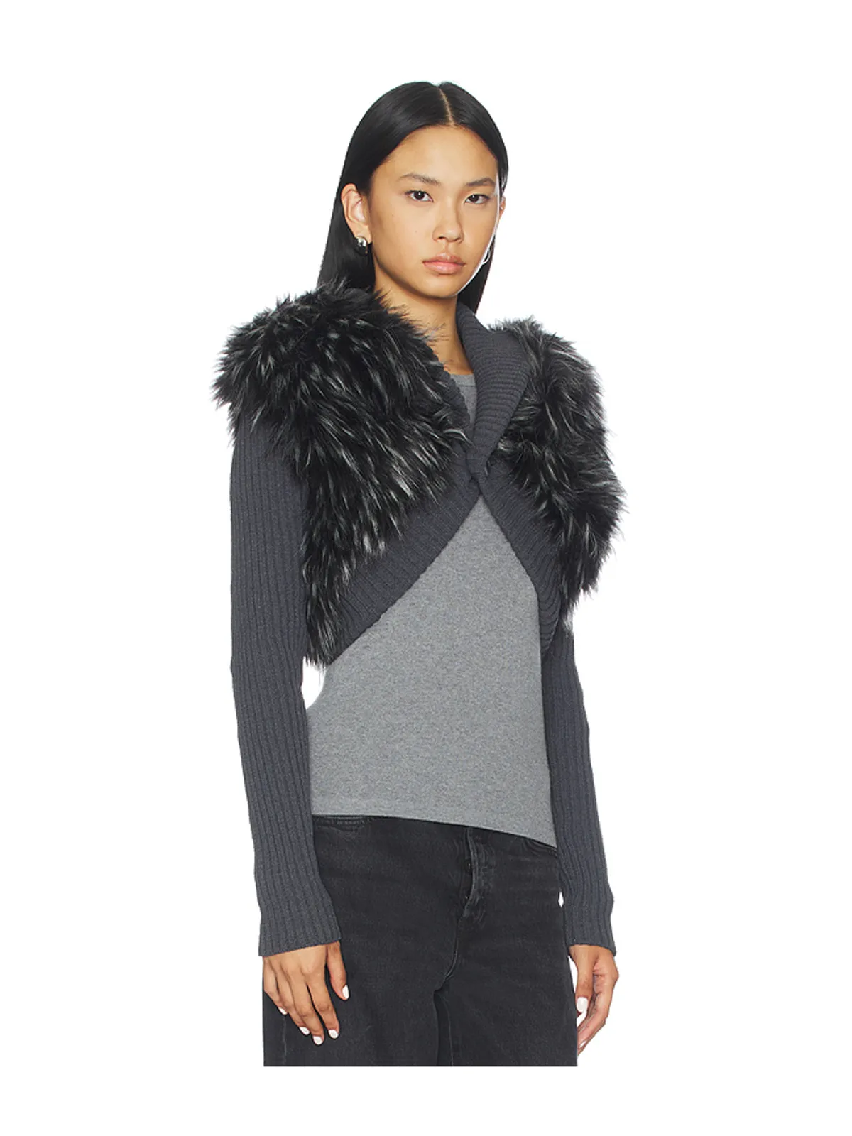 Jaded London KNIT FAUX FUR シュラグ - 画像2