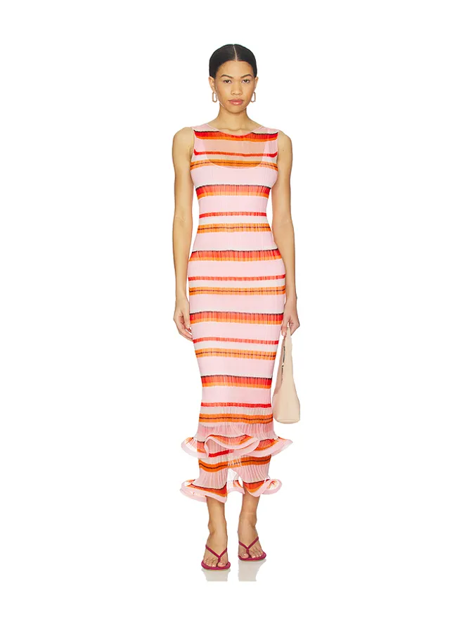 SIMKHAI SIMKHAI DANIELLA プリーツミディドレス - Pink,Orange.の商品画像