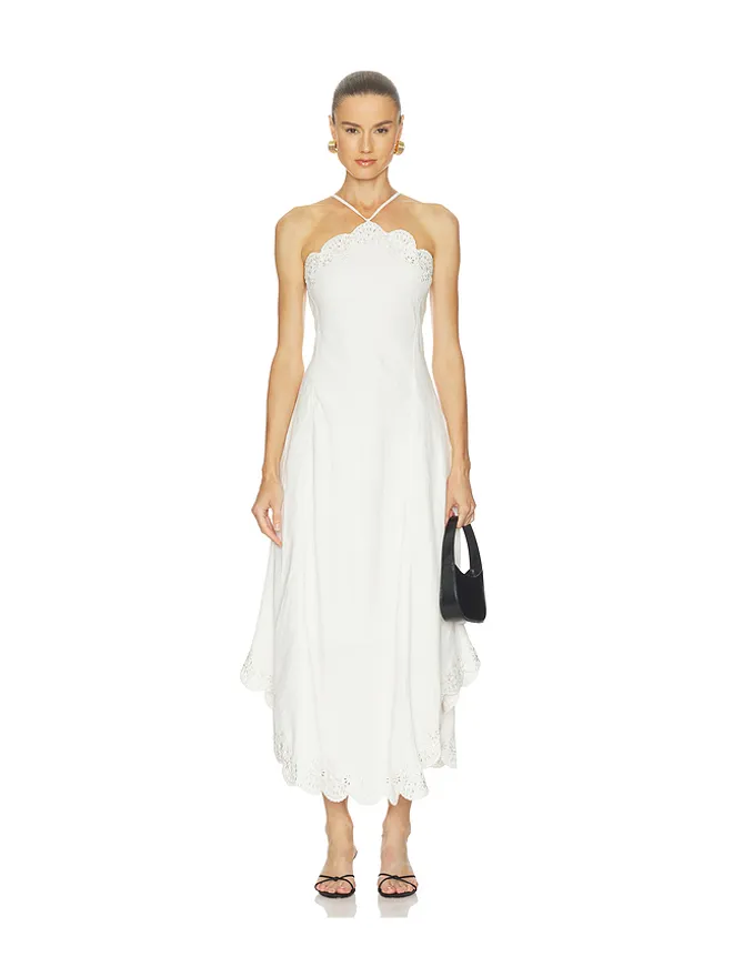 SIMKHAI SIMKHAI GILLIAN EMBROIDERED LINEN MIDI ドレスの商品画像
