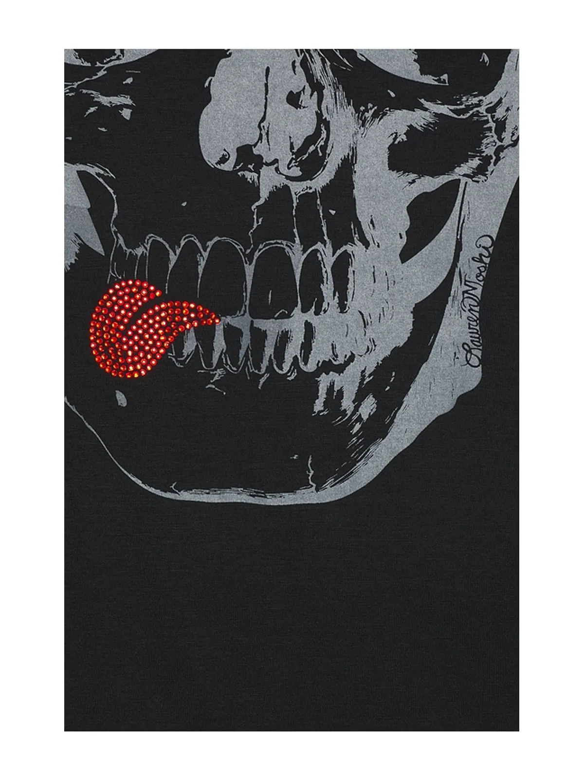 Lauren Moshi CRYSTAL TONGUE SKULL ボーイフレンドTシャツ - 画像5