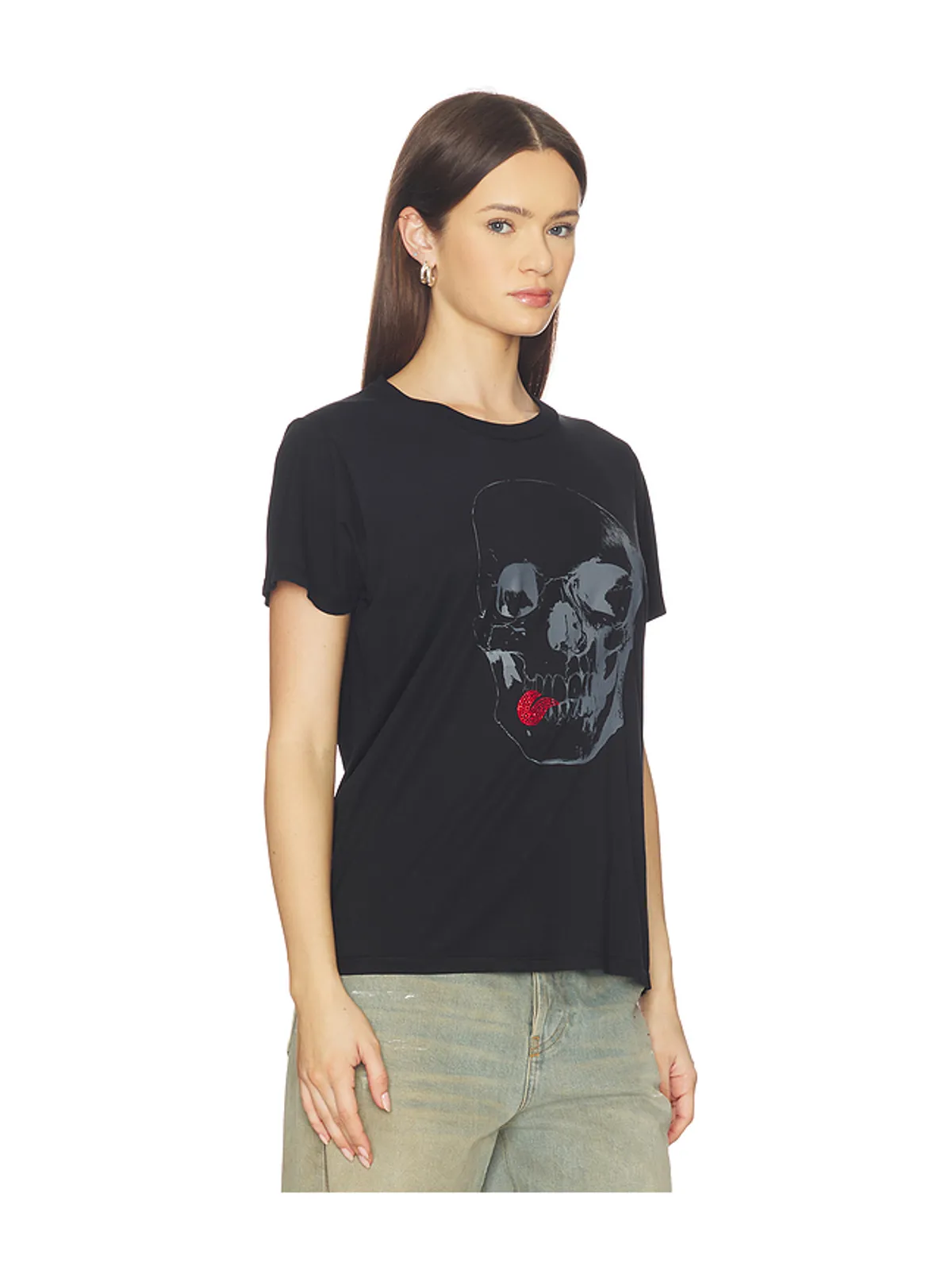 Lauren Moshi CRYSTAL TONGUE SKULL ボーイフレンドTシャツ - 画像2