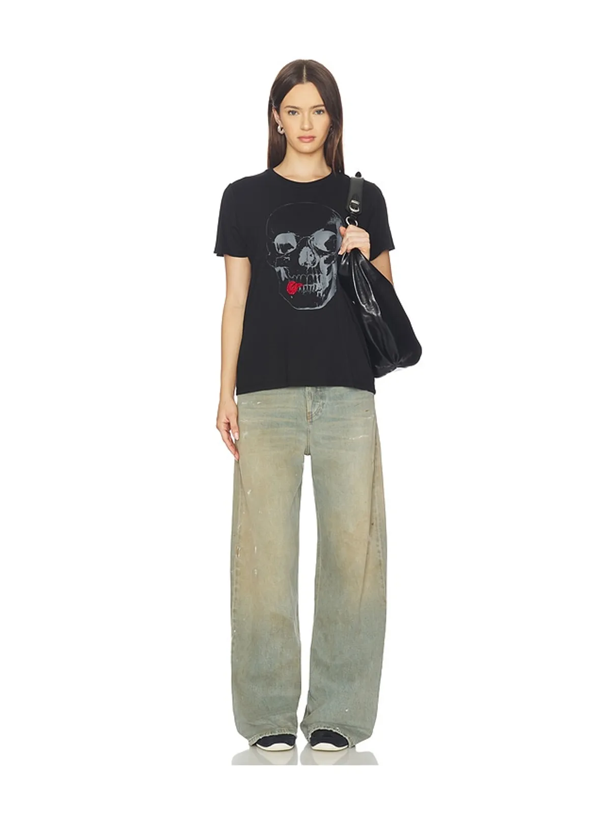 Lauren Moshi CRYSTAL TONGUE SKULL ボーイフレンドTシャツ - 画像4