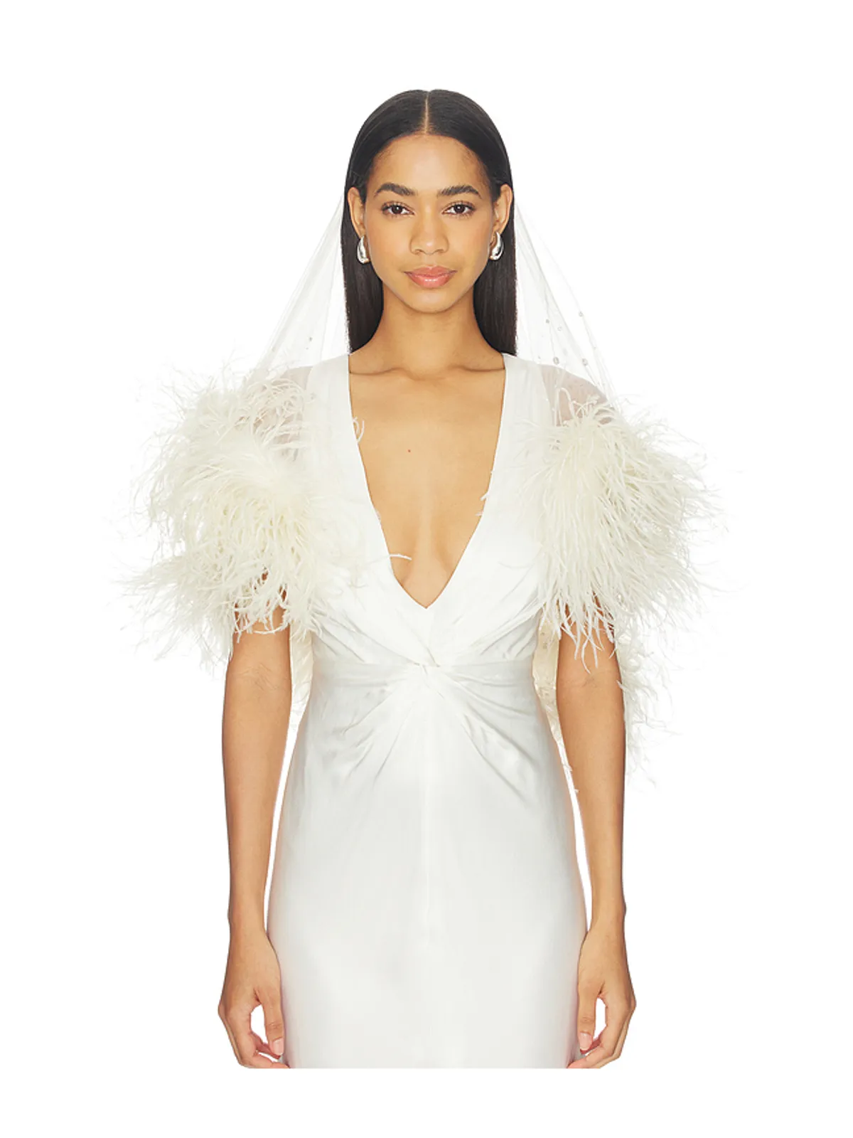 Lapointe MESH SHORT WITH EMBROIDERY & FEATHERS ベール - 画像2