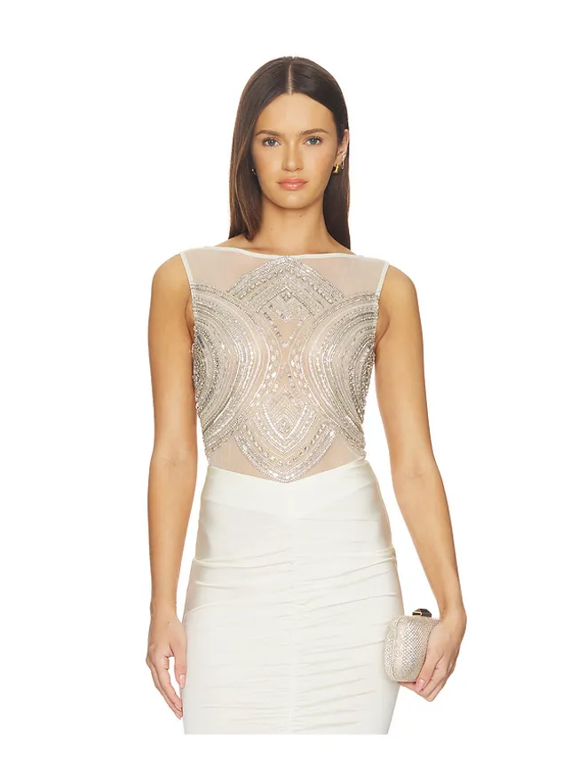 Lapointe Lapointe MOSAIC EMBROIDERED ボディスーツ - Cream,Metallic Silver.の商品画像