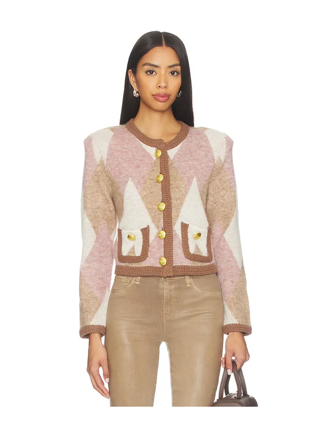 L'AGENCE L'AGENCE SIOBHAN 起毛アーガイルカーディガン - Neutral,Mauve.の商品画像