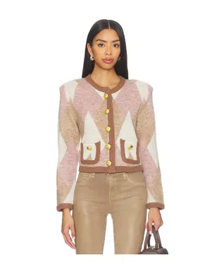 L'AGENCE SIOBHAN 起毛アーガイルカーディガン - Neutral,Mauve. - サムネイル1
